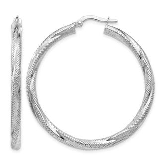 Diamond2Deal 10K White Gold Round Shape Hinged Hoop Earrings