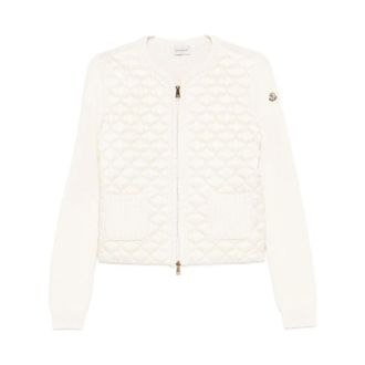 Moncler Winter Jackets, female, White, Size: L Padded Wool Zip-Up Cardigan