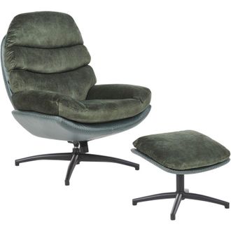Beliani Beliani - Sill&oacute;n Giratorio De Terciopelo Con Reposapi&eacute;s Base Simple Estilo Mediados De Siglo Verde Eide