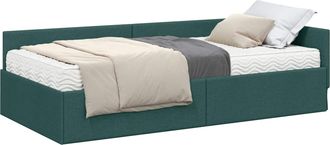 vidaXL Estructura De Cama Esquina Con Colch&oacute;n 2 Uds. Verde Oscuro Vidaxl