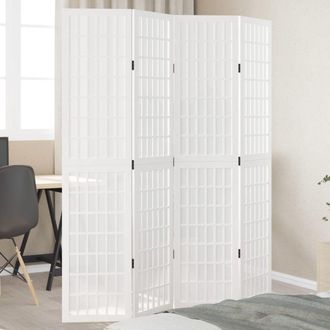 Berkfield Home Room Divider 4 Panels White Solid Wood Paulownia