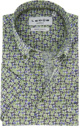 Led&ucirc;b Korte mouw overhemd Ledub groen print modern fit semi-wide collar