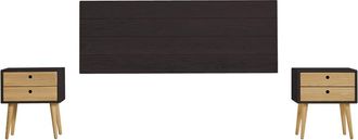 HOGAR 24 Cabecero Acabado Madera + 2 Mesitas Flotantes dos cajones Negro/Cera