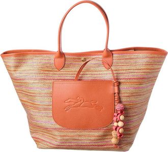 Longchamp Le Panier Pliage Rainbow Leather-Trim Tote