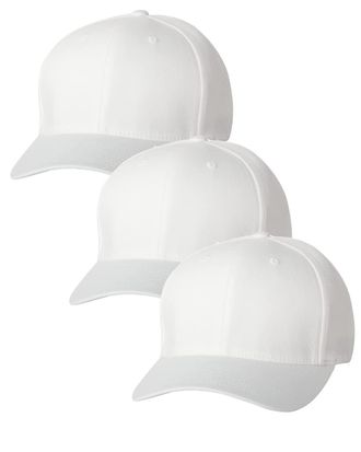 Flexfit Unisex Wooly Combed Baseball Cap, White (Pack of 3), S-M