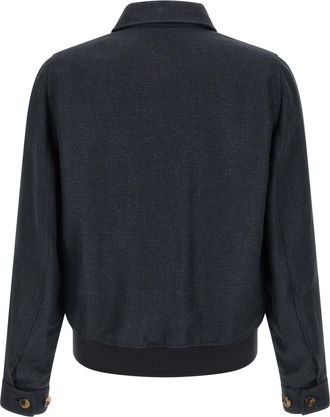 Brunello Cucinelli Mens Blue Sisal Biker Jacket Clothing
