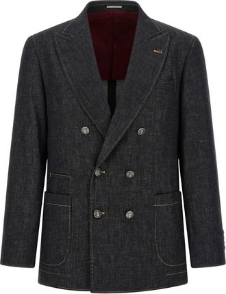 Brunello Cucinelli Gedekonstrueerde One-and-a-Half-Breasted Denim Blazer - Heren - Blazers - Blauw - L - Denim - Jassen