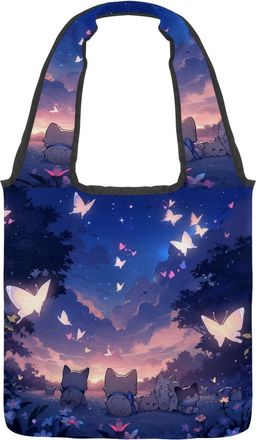 Generic Colorful Cartoon Kitten Reversible Canvas Shoulder Tote - Double-Sided Print, 12oz Cotton, 27cm Drop, Fold-Flat Bag for Travel, Shopping, Street Outin