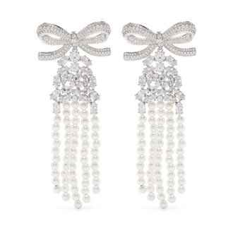 Self Portrait Earrings, female, Gray, ONE SIZE, Crystal Bow Pearl Earrings Silver