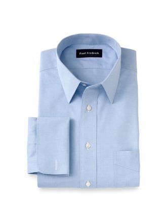 Paul Fredrick Non-iron Cotton Pinpoint Solid Point Collar French Cuff Dress Shirt in Blue at Nordstrom, Size 17.5 - 35