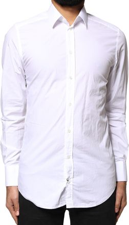 Dolce & Gabbana White GOLD Cotton Long Sleeves Men Dress Mens Shirt (Pre-Owned)