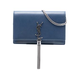 Saint Laurent Pre-owned Womens Smooth Calfskin Monogram Kate Tassel Wallet On Chain - Medium Blue Leather - One Size