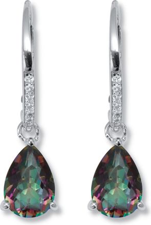Palm Beach Jewelry 7.13 TCW Pear Cut Genuine Mystic Fire Topaz and CZ Sterling Silver Earrings