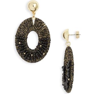 Nordstrom Beaded Oval Drop Earrings in Black- Gold at Nordstrom Rack