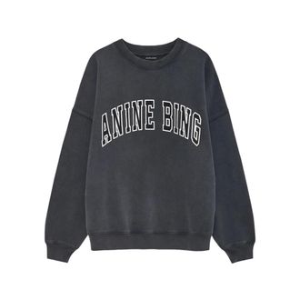 Anine Bing Sweatshirts, female, Black, Size: S Washed Crew Neck Sweatshirt