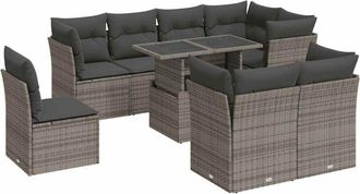 vidaXL Set De Sof&aacute;s De Jard&iacute;n Con Cojines 9 Pzas Rat&aacute;n Sint&eacute;tico Gris Vidaxl