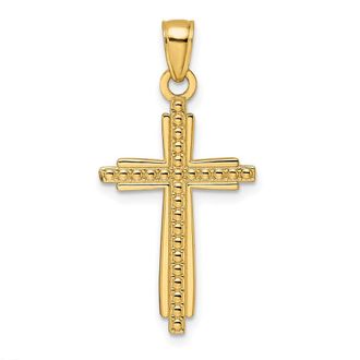 Diamond2Deal 14k Yellow Gold Polished Textured Fancy Cross Pendant