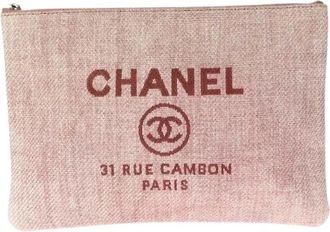 Chanel Pre-owned Clutches, female, Pink, Size: ONE SIZE Pre-owned Deauville Canvas Clutch Bag