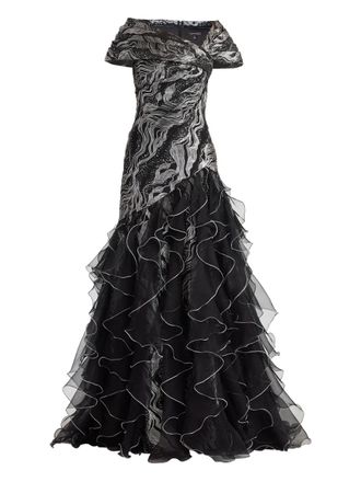 Tadashi Shoji ruffled metallic-effect maxi dress - Black