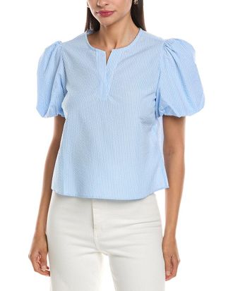 Nanette Lepore Puff Sleeve Seersucker Blouse