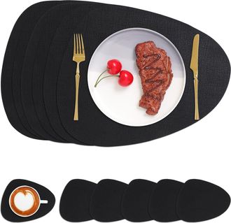 OEM Manteles Individuales (6 Unidades) Y Posavasos (6 Unidades), Triangulares, Impermeables, De Doble Cara, Aislantes Para Cocina, Antideslizantes, Lavabl