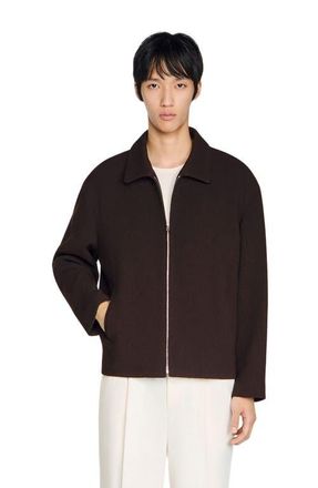 Sandro Waffled regular collar zip jacket in Chocolate at Nordstrom, Size Xx-Large