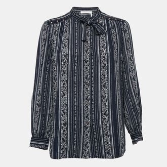 See By Chlo&eacute; See by Chloe Blue Stripe Floral Print Crepe Button Front Shirt S