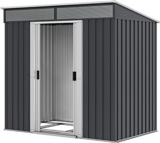 OUTSUNNY Capanno Porta Attrezzi in Acciaio Zincato Grigio con 4 Finestre 2 Ganci