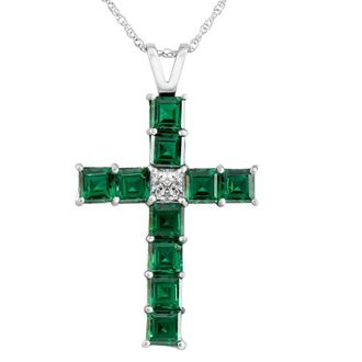 Pompeii3 6Ct TW Princess Cut Diamond & Emerald Cross Pendant Necklace Gold Lab Grown