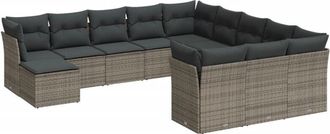 vidaXL Set De Sof&aacute;s De Jard&iacute;n 12 Pzas Con Cojines Rat&aacute;n Sint&eacute;tico Gris Vidaxl