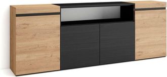 Skraut Home Aparadores Para Sal&oacute;n, Gran Capacidad De Almacenaje, 200x75x35cm, 4 Puertas, Armario, Zapatero, Estilo Moderno, Roble Y Negro - Skraut Home