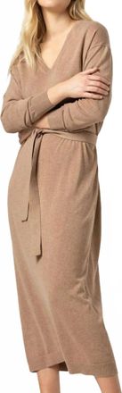 Lilla P Easy V Neck Sweater Dress In Flax