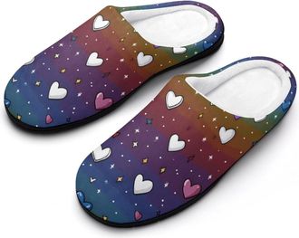Generic LGBT Rainbow Love Hearts Mens Slippers Comfortable And Non-slip Cotton Slipper Shoe for House