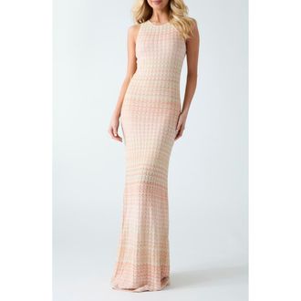 Guess Rosalyn Metallic Sleeveless Knit Maxi Dress in Peach Beige/vanilla at Nordstrom, Size X-Small