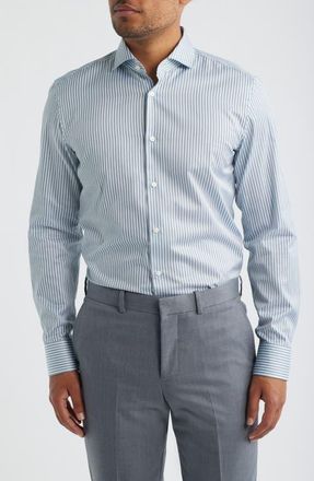 BOSS Hank Kent Slim Fit Cotton Dress Shirt in Open Grn at Nordstrom, Size 14.5R
