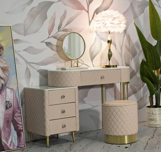 Dmora Toeletta Taquari, Tavolo Da Toeletta, Postazione Da Trucco, Mobile Consolle, 120x40 H75 Cm, Rosa E Oro - Dmora