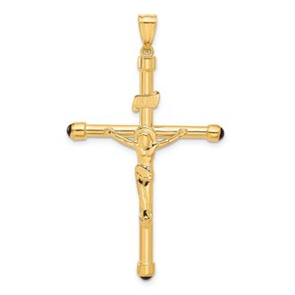 Diamond2Deal 14k Yellow Gold Polished Crucifix Onyx Pendant