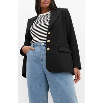 City Chic Alexi Peak Lapel Blazer in Black at Nordstrom, Size Xs