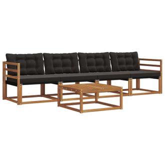 vidaXL Conjunto De Sof&aacute;s De Exterior Con Coj&iacute;n 5 Pcs Natural Y Negro Vidaxl
