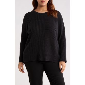 Eileen Fisher Crewneck Rib Organic Cotton Blend Sweater in Black at Nordstrom, Size 1X