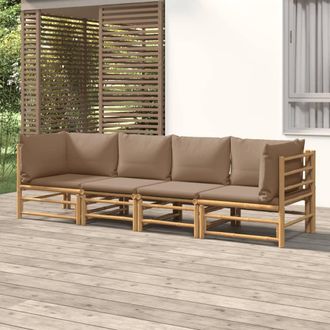 vidaXL Vidaxl - Set De Muebles De Jard&iacute;n 4 Piezas Bamb&uacute; Y Cojines Gris Taupe