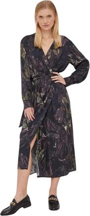 Mos Mosh MMMarkella Marble Wrap Jurk - Dames - Wikkelkleedje - Zwart - S - Kleedjes