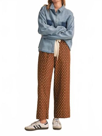 Merci Polka Dot Wide Leg Cropped Pants In Brown
