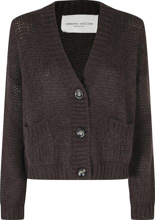 Roberto Collina Mocha V-Neck Chunky Knit Alpaca-Blend Cardigan