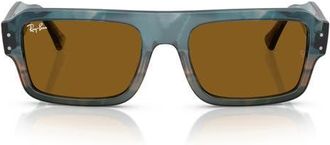 Ray-Ban 56mm Rectangular Sunglasses in Havana Blu /Brown at Nordstrom