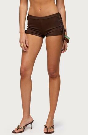 Edikted Jilly Side Cutout Micro Shorts in Brown at Nordstrom, Size X-Small
