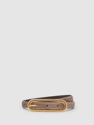 Reiss Taupe Thin Leather Elongated Buckle Belt, XL