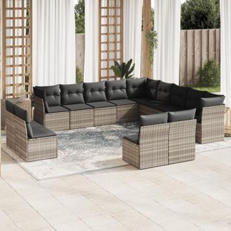 vidaXL Set Sof&aacute;s De Jard&iacute;n Con Cojines 13 Piezas Rat&aacute;n Sint&eacute;tico Gris Vidaxl