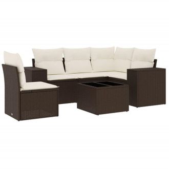 vidaXL Set Sof&aacute;s De Jard&iacute;n 6 Piezas Y Cojines Rat&aacute;n Sint&eacute;tico Marr&oacute;n Vidaxl
