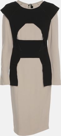 Roland Mouret Grey/black Stretch Crepe Long Sleeve Midi Dress